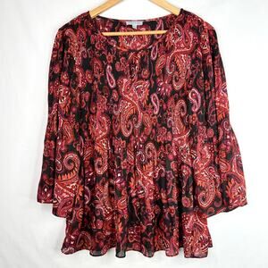 Floral & Ivy Paisley Boho Pleated Blouse LG